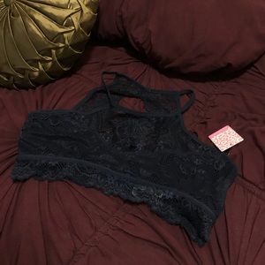 Anemone high neck navy lace bra